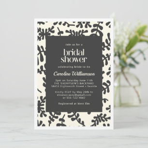 Boho Matisse Botanical Black White Bridal Shower Invitation