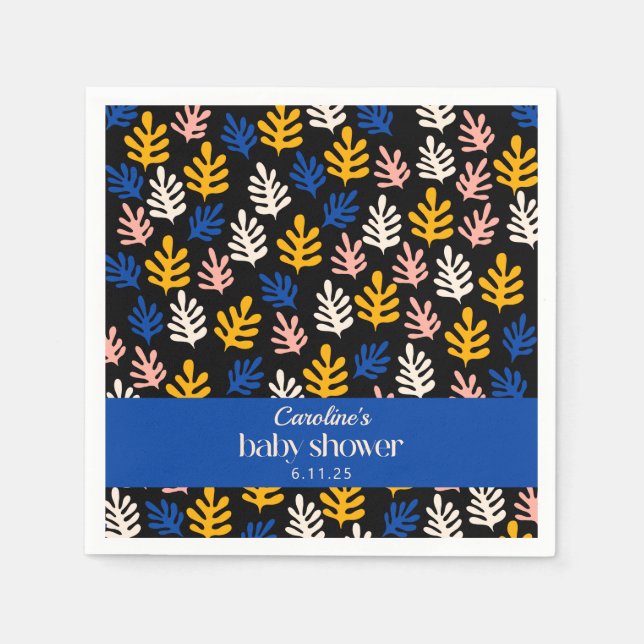 Boho Matisse Botanical Blue Custom Baby Shower  Napkin (Front)