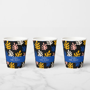 Boho Matisse Botanical Blue Custom Baby Shower Paper Cups