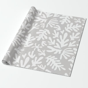 Boho Matisse Botanical Shapes Gray Christmas Wrapping Paper