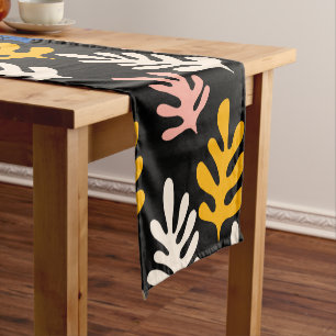 Boho Matisse Botanical Shapes in Black Pink Blue  Short Table Runner