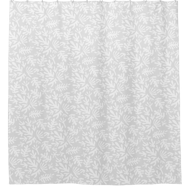 Boho Matisse Botanical Shapes Pattern Black Gray Shower Curtain (Front)