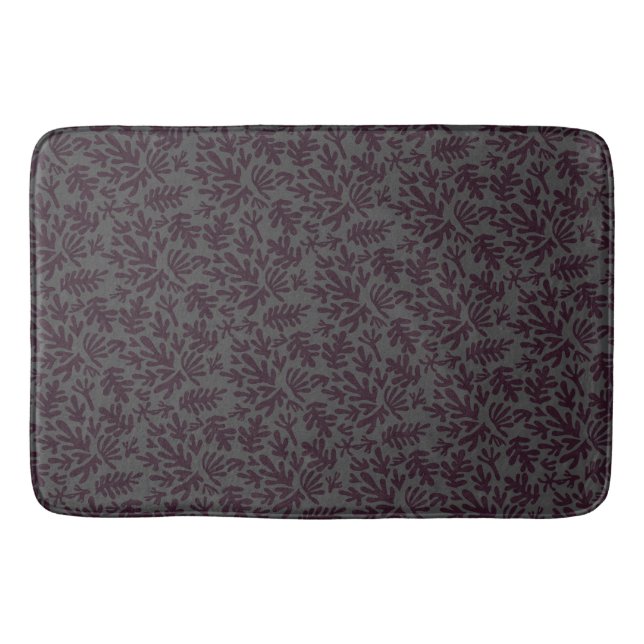 Boho Matisse Botanical Shapes Pattern Black Grey Bath Mat (Front)