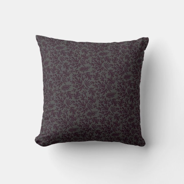 Boho Matisse Botanical Shapes Pattern Black Grey Cushion (Front)