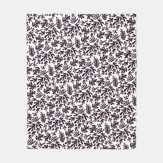 Boho Matisse Botanical Shapes Pattern Black Grey Fleece Blanket (Front)