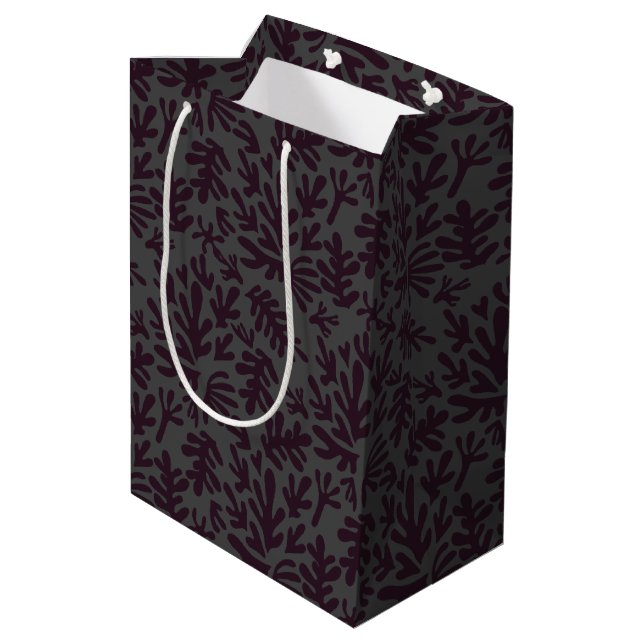 Boho Matisse Botanical Shapes Pattern Black Grey Medium Gift Bag (Back Angled)