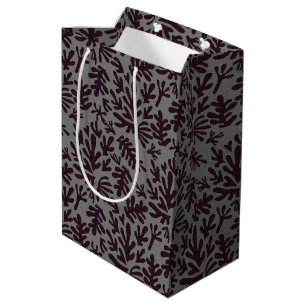 Boho Matisse Botanical Shapes Pattern Black Grey Medium Gift Bag