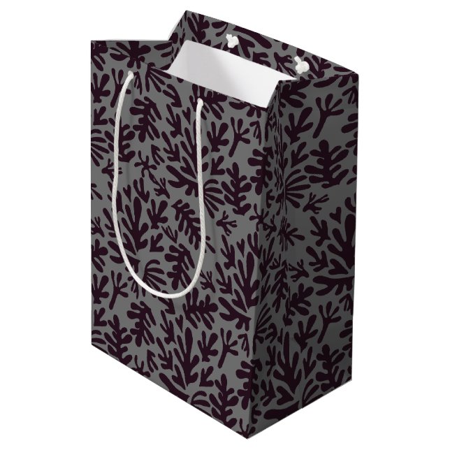 Boho Matisse Botanical Shapes Pattern Black Grey Medium Gift Bag (Back Angled)