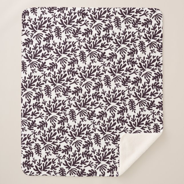 Boho Matisse Botanical Shapes Pattern Black Grey Sherpa Blanket (Front)