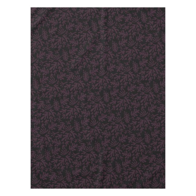 Boho Matisse Botanical Shapes Pattern Black Grey Tablecloth (Front)