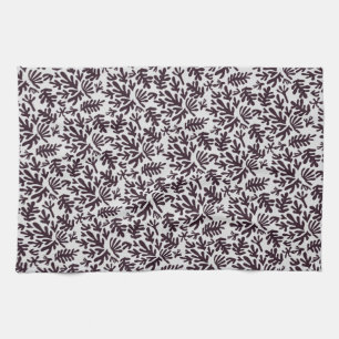 Boho Matisse Botanical Shapes Pattern Black Grey Tea Towel