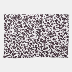 Boho Matisse Botanical Shapes Pattern Black Grey Tea Towel