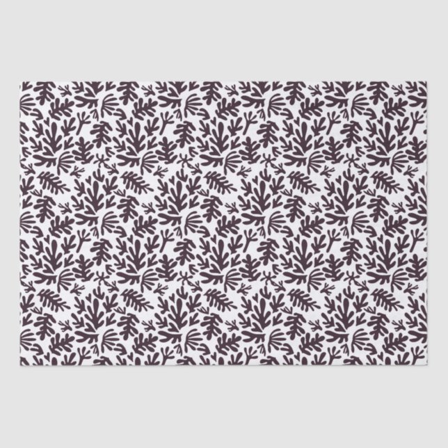 Boho Matisse Botanical Shapes Pattern Black Grey Tissue Paper (Front)