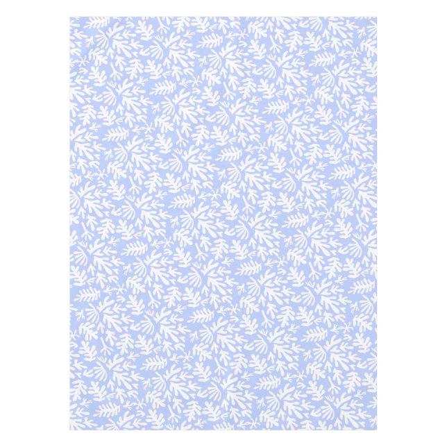Boho Matisse Botanical Shapes Pattern Blue White Tablecloth (Front)