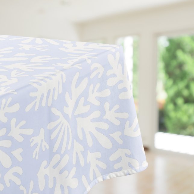 Boho Matisse Botanical Shapes Pattern Blue White Tablecloth (Boho Matisse Botanical Shapes Pattern Purple Tablecloth)