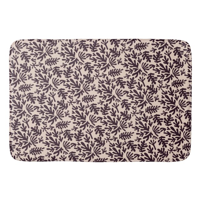Boho Matisse Botanical Shapes Pattern Cream Black Bath Mat (Front)