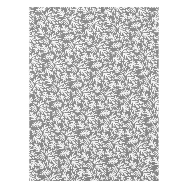Boho Matisse Botanical Shapes Pattern Grey White Tablecloth (Front)
