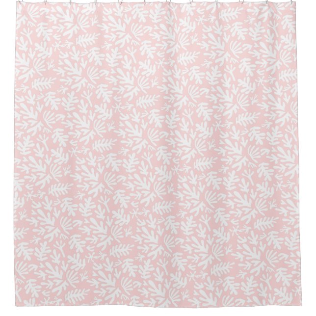 Boho Matisse Botanical Shapes Pattern Pink Shower Curtain (Front)