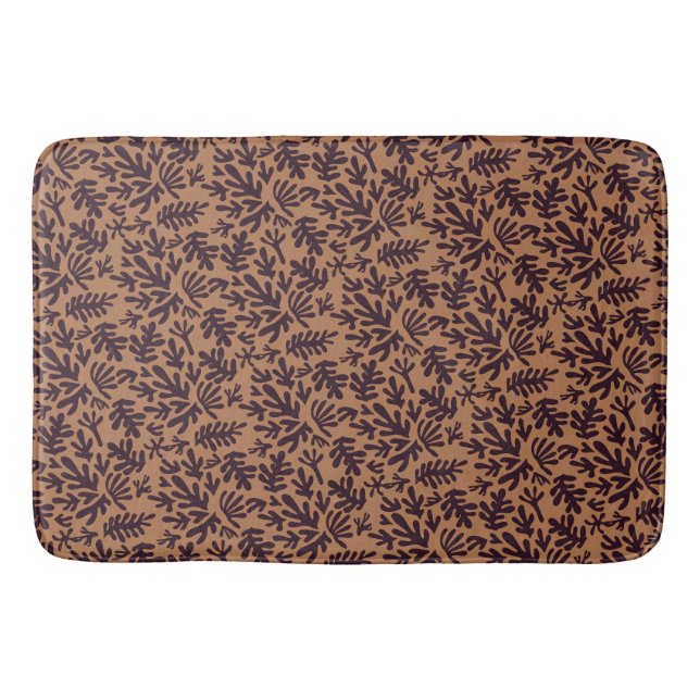 Boho Matisse Botanical Shapes Pattern Terracotta Bath Mat (Front)