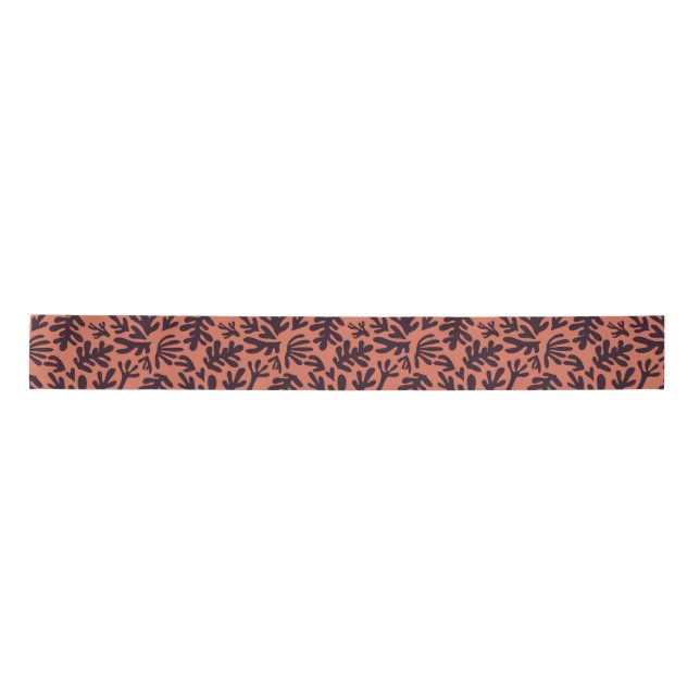 Boho Matisse Botanical Shapes Pattern Terracotta Satin Ribbon (Front)
