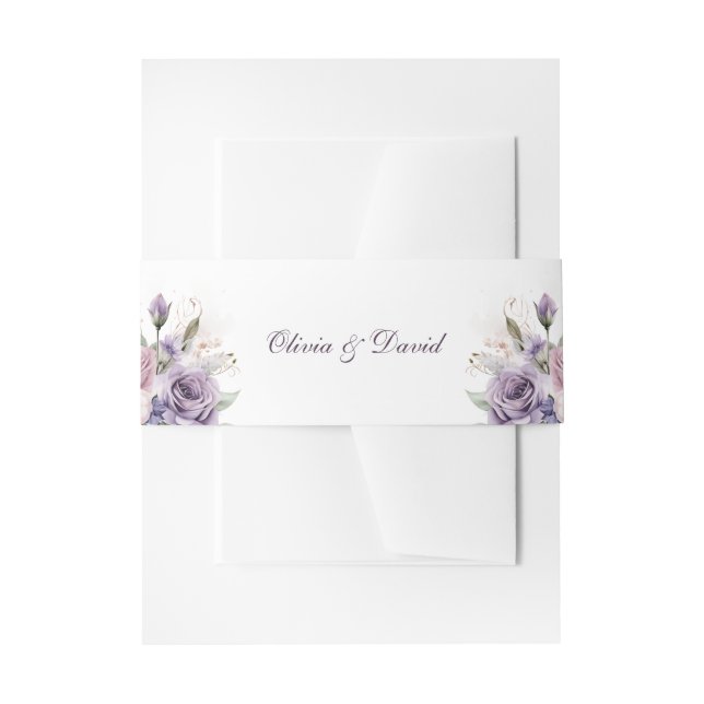 Boho Mauve and Lilac Floral Wedding Invitation Belly Band (Front Example)