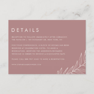 Boho Mauve Minimalist Foliage Wedding Details Enclosure Card