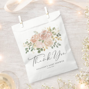Boho Mauve Peach Flowers Baby Shower Thank You Favour Bag