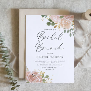 Boho Mauve Peach Flowers Bridal Brunch QR Code Invitation