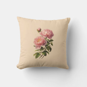 Boho mauve pink green ivory peonies flower throw cushion