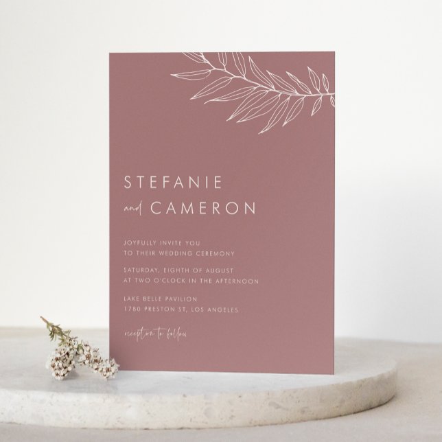 Boho Mauve Pink Minimalist Foliage Wedding Invitation (Creator Uploaded)