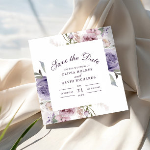 Boho Mave and Lilac Floral Save The Date Card