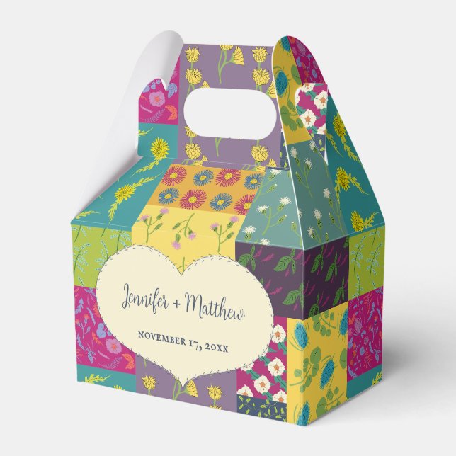 Boho Maximalist Patchwork Quilt Wedding Favour Box (Front Side)