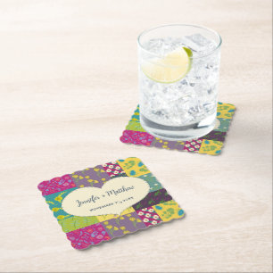 Boho Maximalist Patchwork Quilt Wedding Paper Coaster