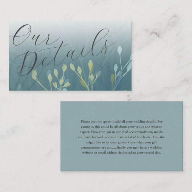 Boho Meadow Grass Green Wedding Details Enclosure Card (Front/Back)