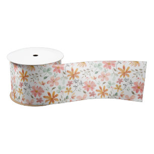 Boho Meadow Wildflowers Garden Floral Satin Ribbon