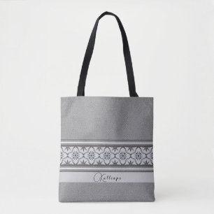 Boho Mediterranean Black White Tile Personalised  Tote Bag
