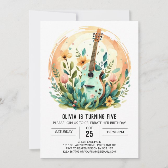 Boho Melody Guitar Birthday Invitation (Front)
