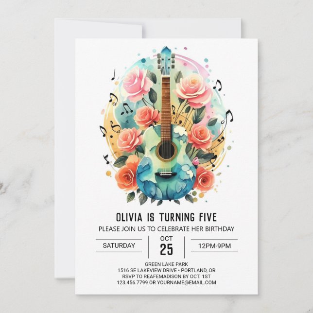 Boho Melody Guitar Birthday Invitation (Front)