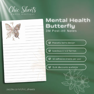 Boho Mental Health Butterfly 3M Post-it® Notes