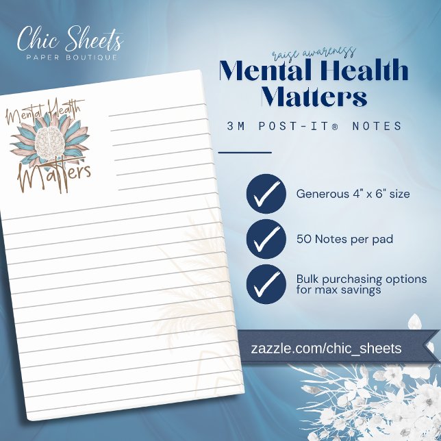 Boho Mental Health Matters Lined 3M Post-it® Notes (Creator Uploaded)