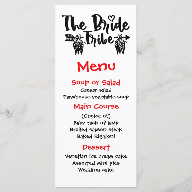 Boho Menu Black Bride Tribal Wedding (Front)