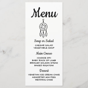 Boho Menu Black White Dreamcatcher Tribal Wedding