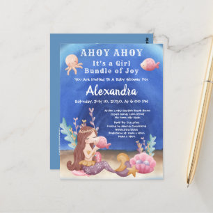 Boho Mermaid, Tropical fish Pink Girl Baby Shower Postcard