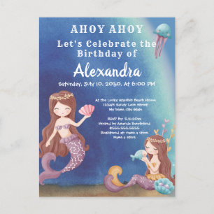 Boho Mermaid, Under the Sea  Birthday Party Invitation Postcard