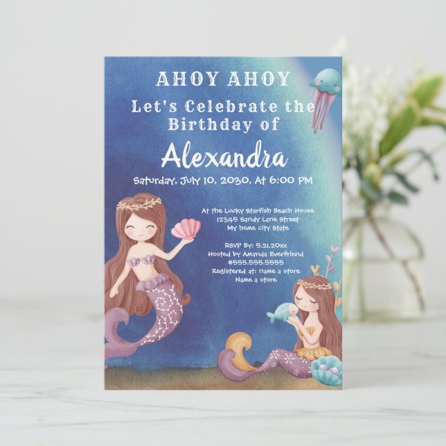 Boho Mermaid, Under the Sea Boy Birthday Party Invitation (Standing Front)