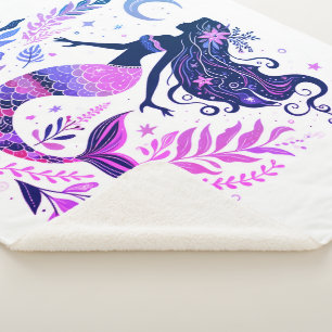 Boho Mermaid Under the Sea Pink & Purple Sherpa Blanket