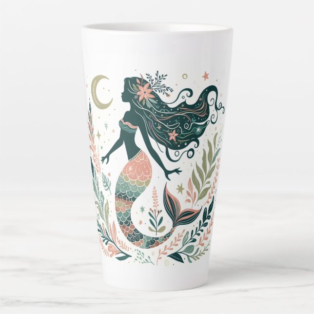  Boho Mermaid Under the Sea Whimsical Latte Mug (Front)