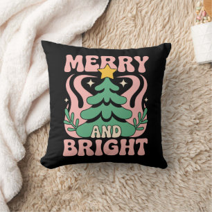 Boho Merry and Bright Personalised Floral Xmas Cushion