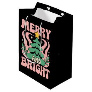 Boho Merry and Bright Personalised Floral Xmas Medium Gift Bag