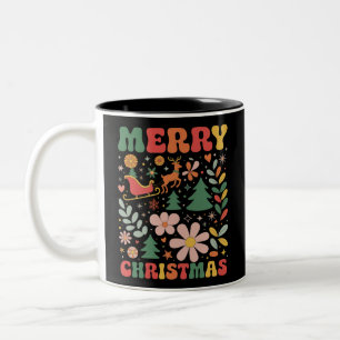 Boho Merry Christmas Flowers Party Xmas Holiday Two-Tone Coffee Mug